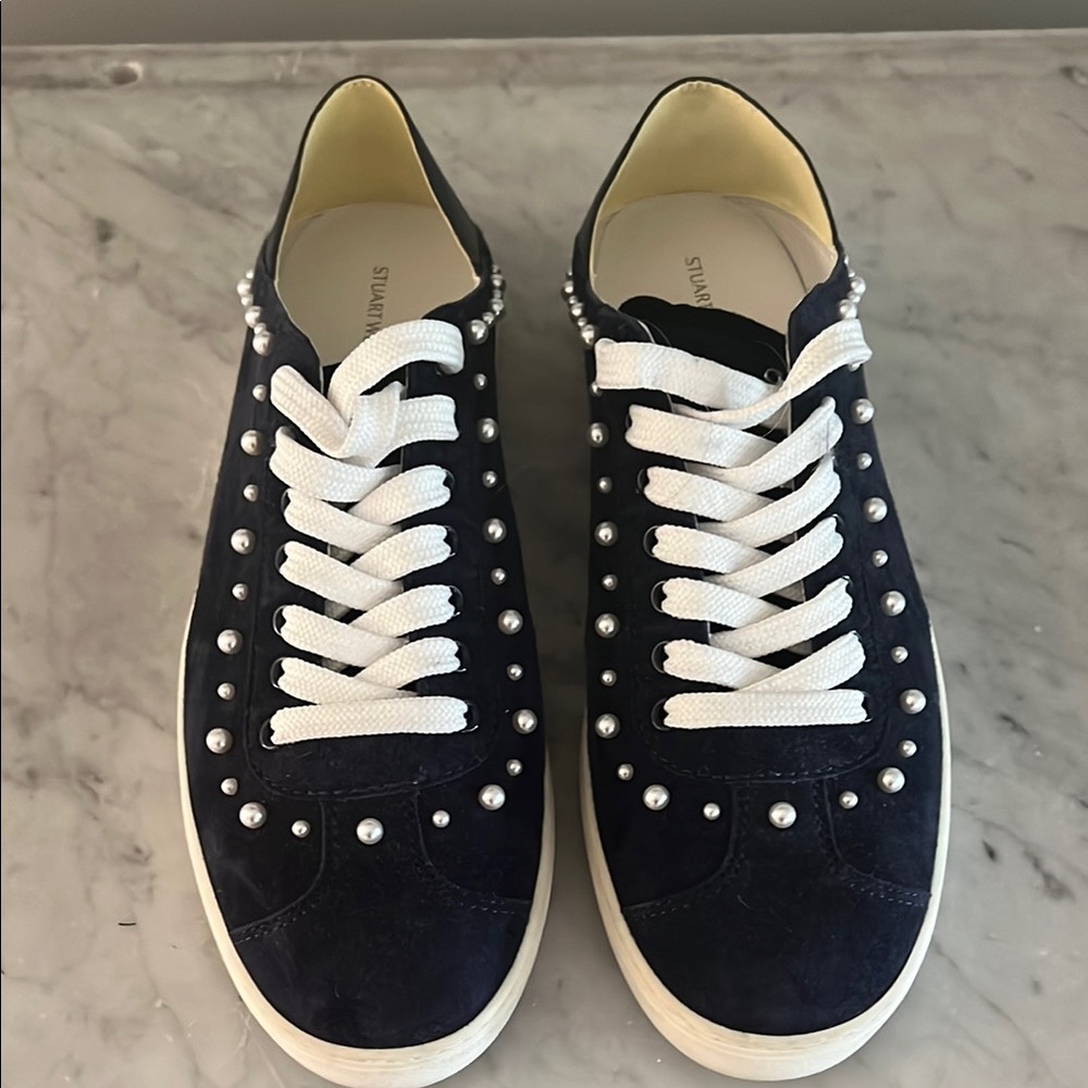 Stuart Weitzman Navy and White Athletic Shoes